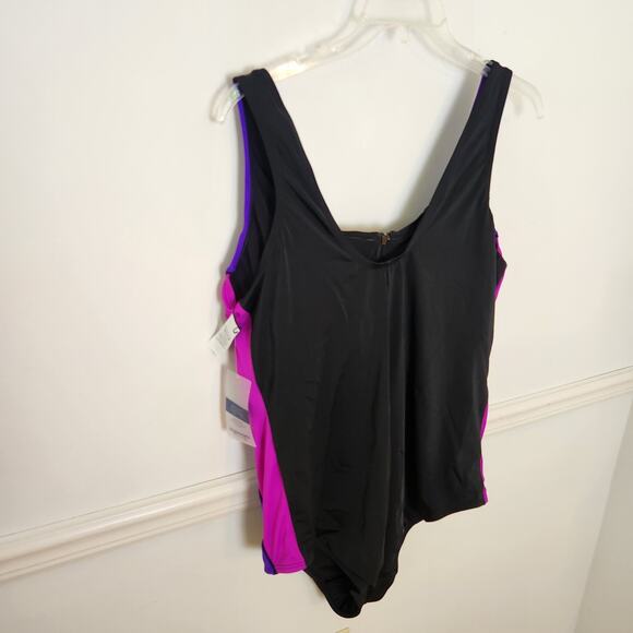 New Swimsuits For All One Piece Bathing Suit Sz 24 Womens Zip Front Pink Black - Picture 5 of 9